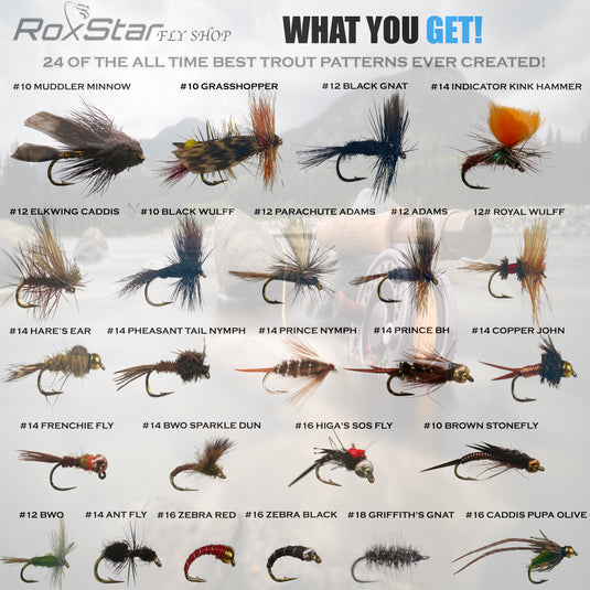 RoxStar Fishing Fly Shop | Stimulator Dry Fly Assortment | 25 Premium  Hand-Tied Trout & Bass Dry Flies | Proudly Made in The USA. (Stimulator  25pk)